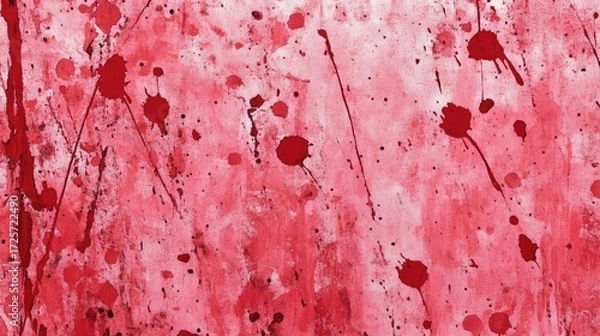 Fototapeta Red ink splattering, spraying across pastel pink surface, creating grungy abstract pattern with dynamic artistic visual impact