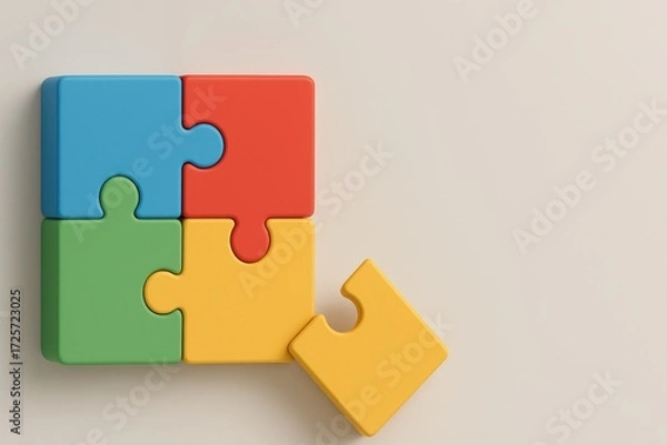 Fototapeta Colorful Puzzle Pieces Arranged on Light Background for Problem Solving and Creativity