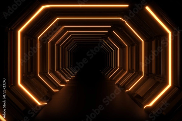 Fototapeta A dramatic black background with neon glowing tunnel-like perspective, creating futuristic depth and energy.