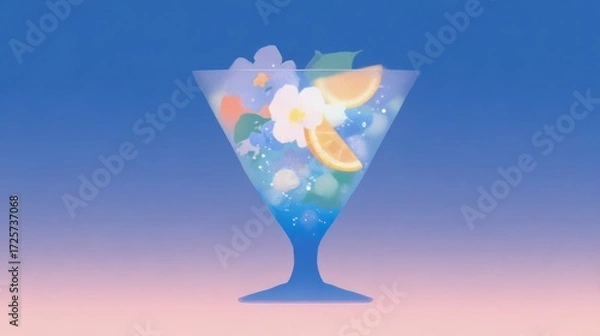 Fototapeta Bright and refreshing cocktail with vibrant flowers and citrus on a blue background