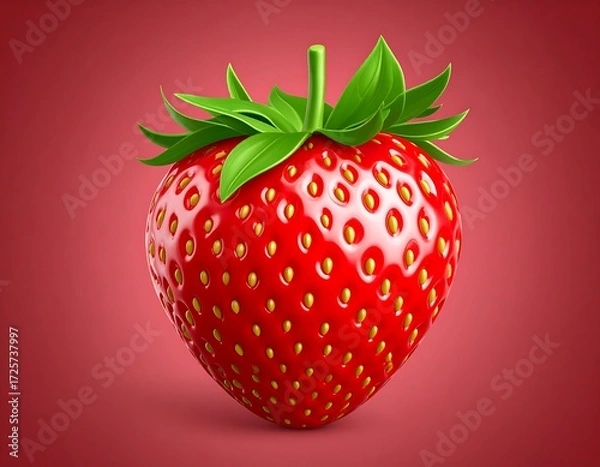 Obraz A vibrant, glossy strawberry against a red background