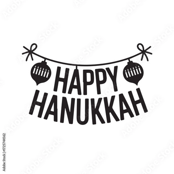 Fototapeta Happy hanukkah banner with decorative elements isolated on white background technology background