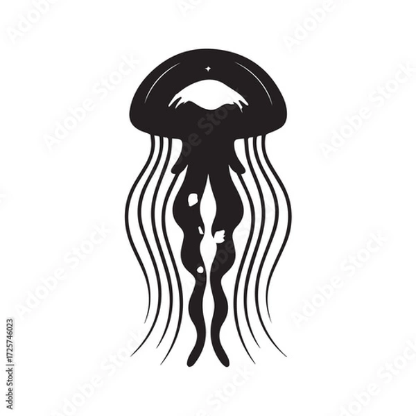 Fototapeta Silhouette of a jellyfish isolated on white background technology background