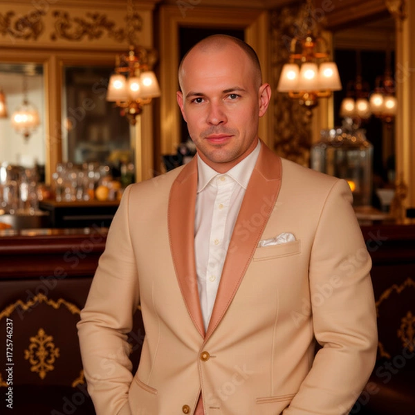 Fototapeta Well-dressed man in a sophisticated bar, exuding confidence
