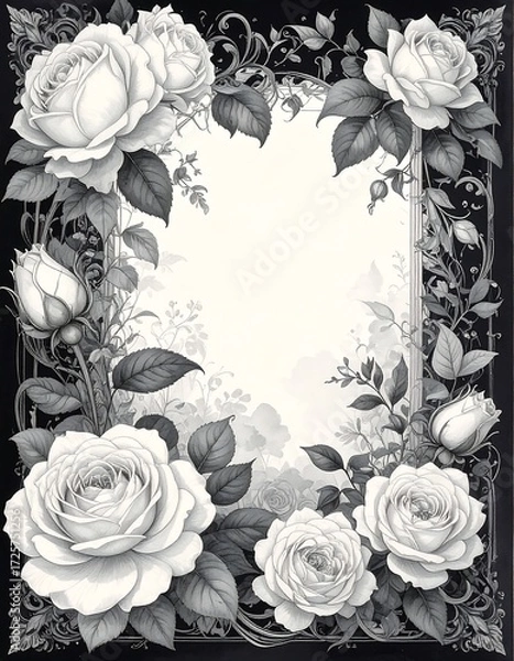 Fototapeta Elegant grayscale floral frame