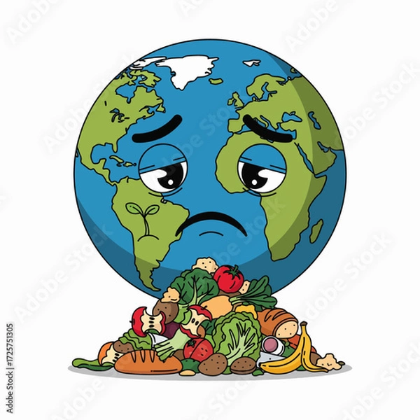 Fototapeta Our Sad Planet Earth Drowning in Piles of Food Waste and Environmental Concerns Affecting Global Health