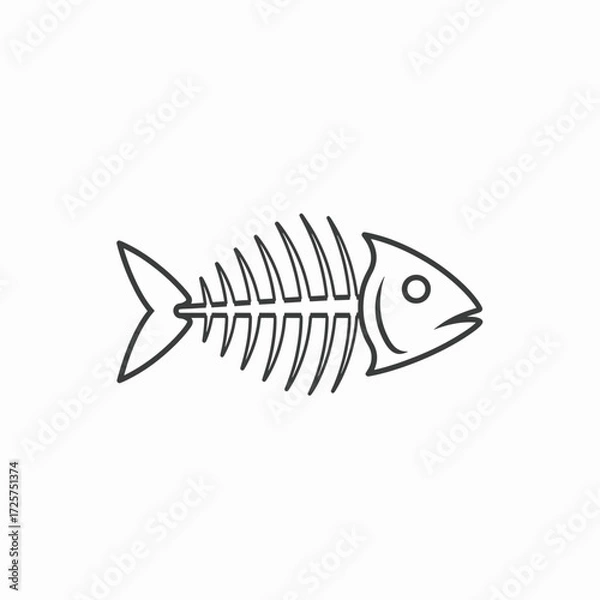 Fototapeta Simple Line Art Illustration of a Skeletal Fish Skeleton Outline on a White Background
