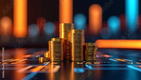 Obraz Digital Financial Growth With Golden Coins