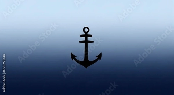 Fototapeta A simple black anchor silhouette centered on a gradient blue background pattern design