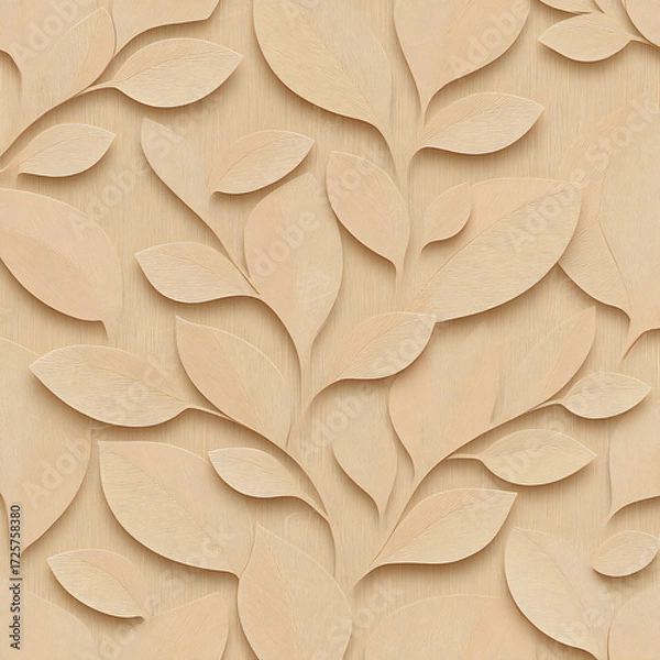 Fototapeta Elegant Seamless Linear Leaves Pattern with Organic Shapes, Texture Contrast, and Natural Rhythm on a Modern White Background
