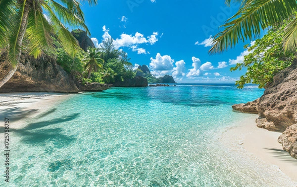 Fototapeta Secluded Paradise: Ane Lazio Beach Resort with Turquoise Waters, Soft White Sand, and Tropical Palm Trees