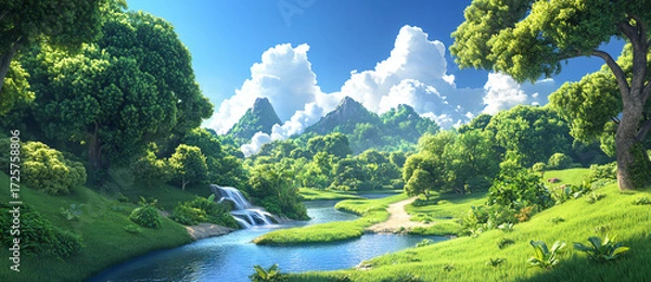 Fototapeta Nature-Inspired Ecological Landscape with Integrated Plant Life, Water Elements, and Texture for Branding or Visual Storytelling