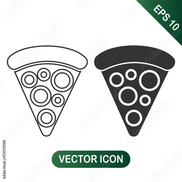 Obraz Pizza slice icon Outline and solid black versions
