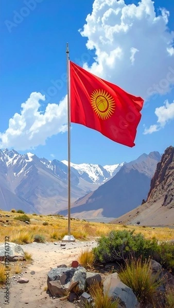 Obraz Flag waving in mountains