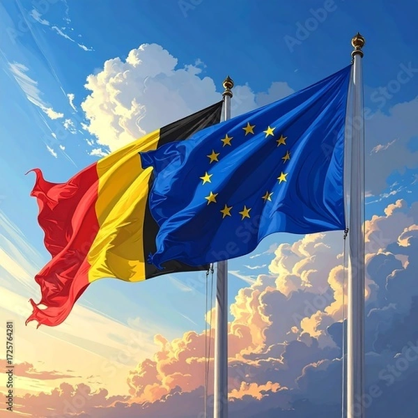 Obraz Flags of Belgium and Europe