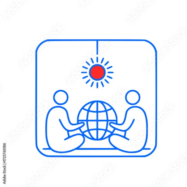 Fototapeta two people holding globe and sitting under sun in a minimalist style vector