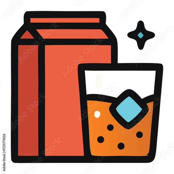 Fototapeta Carton of juice and icefilled glass for refreshing summer drink. Perfect for beverage, packaging, summer, refreshment, drink, and lifestyle concepts.