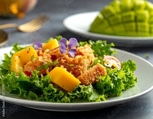 Fototapeta Fresh chicken salad with mango