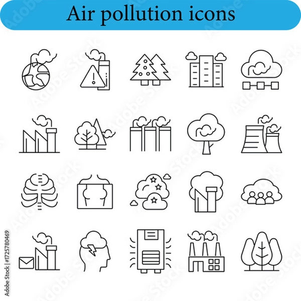 Obraz Collection of air pollution icons for environmental awareness