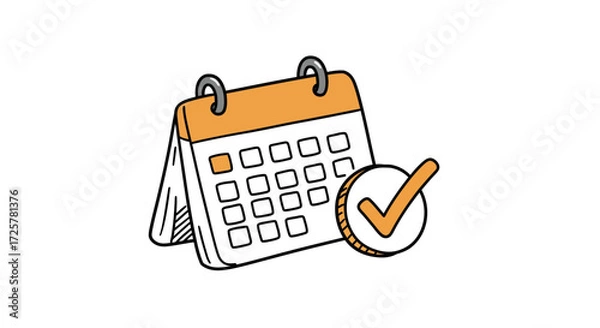 Obraz Orange Calendar with Checkmark on White Background Illustration