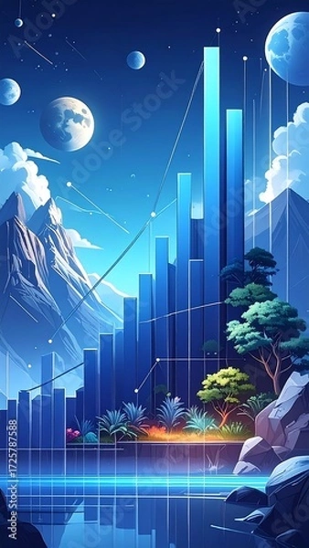 Obraz Futuristic landscape with chart