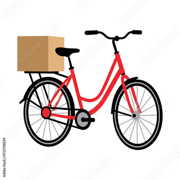 Fototapeta Red bicycle with a box on the rear rack in a minimalist style  