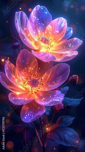 Obraz Glowing flowers in the dark