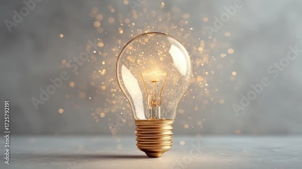 Fototapeta Bright Light Bulb Glowing With Sparkles and Soft Background Effect