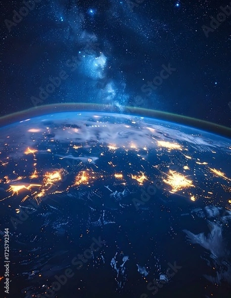 Fototapeta Earth seen from space with city lights