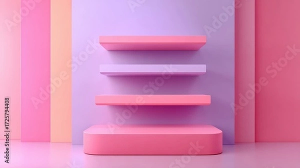 Fototapeta Modern Minimalist Display with Pastel Colors and Floating Shelves
