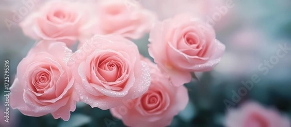 Fototapeta Delicate roses in a soft and blurred style for a wedding backdrop and for Valentine's Day. Soft focus blur.