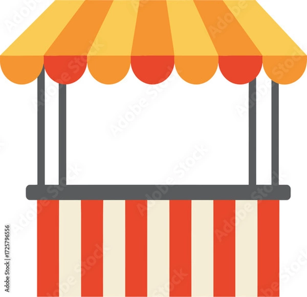 Fototapeta Colorful carnival stand with striped awning and counter perfect for outdoor events and fairs isolated on transparent background