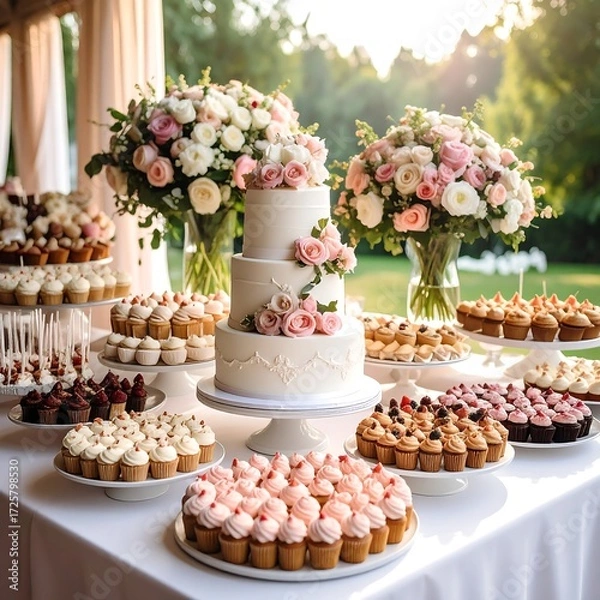 Fototapeta Elegant wedding dessert buffet