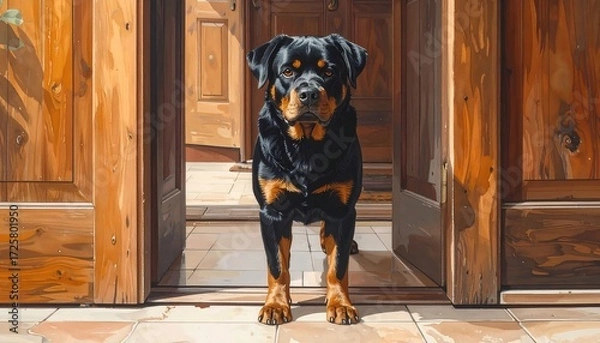 Obraz Dog posing at doorway
