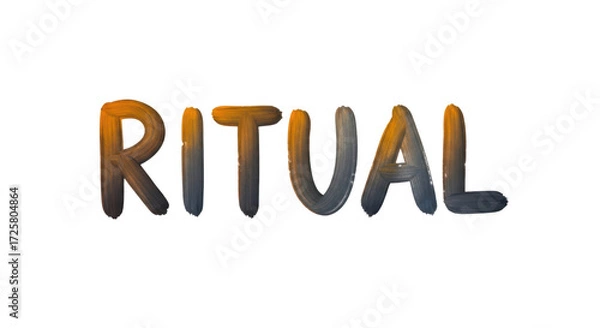Fototapeta The word Ritual rendered in a textured font with a gradient of warm orange to cool blue hues set against a transparent background