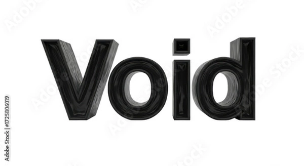 Fototapeta Embossed 3D Text Rendering of the Word Void with a Dark Metallic Texture on a Transparent Background