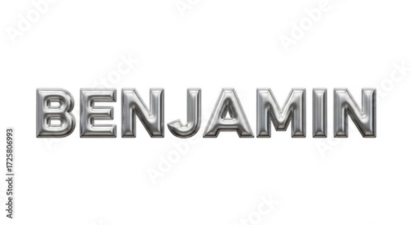 Fototapeta Shiny Silver Metallic Typography Rendering of the Name Benjamin Transparent Background