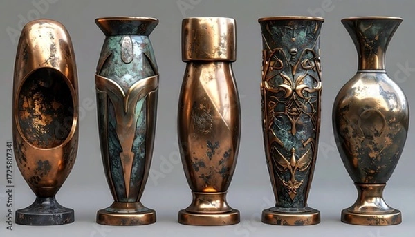 Fototapeta Five ornate copper vases