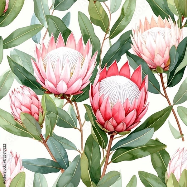 Fototapeta Floral pattern with protea flowers