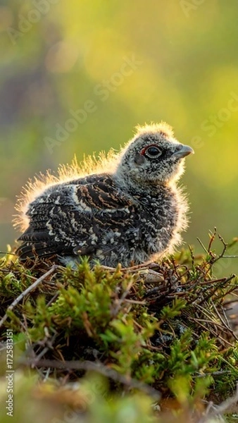 Fototapeta Fluffy chick in a nest