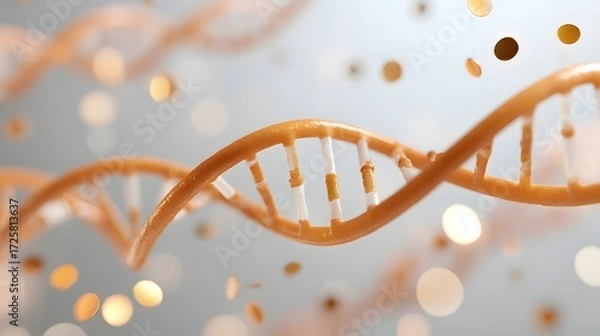 Fototapeta Intricate DNA Helix with Bokeh Background and Golden Accents Illustrating Genetic Concepts