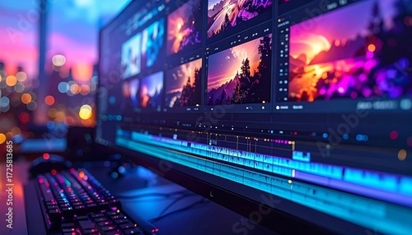 Obraz Editing software display, urban cityscape