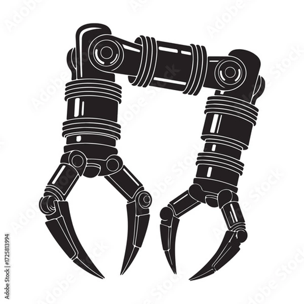 Fototapeta Minimalist Industrial Robotic Arms Vector Illustration in Black White