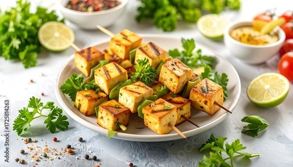 Obraz Grilled Tofu Skewers with Herbs