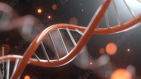 Fototapeta Molecular Structure of DNA in 3D Representation with Abstract Light Effects and Bokeh
