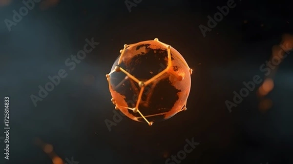 Fototapeta Abstract representation of a glowing planet with network connections glowing in dark background