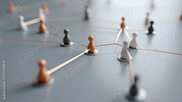 Fototapeta Networking Connections with Game Pieces and Lines Representing Communication and Collaboration
