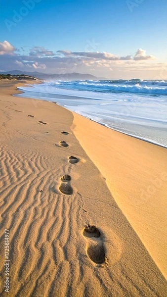 Fototapeta Footprints on a golden beach (1)