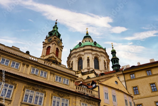 Fototapeta St Nicholas Church Dome and Clock Tower in Prague.