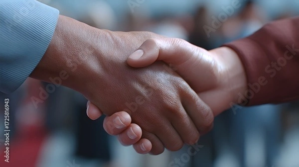 Fototapeta Close-Up of Two Hands Shaking in Business Context, Symbolizing Agreement and Cooperation